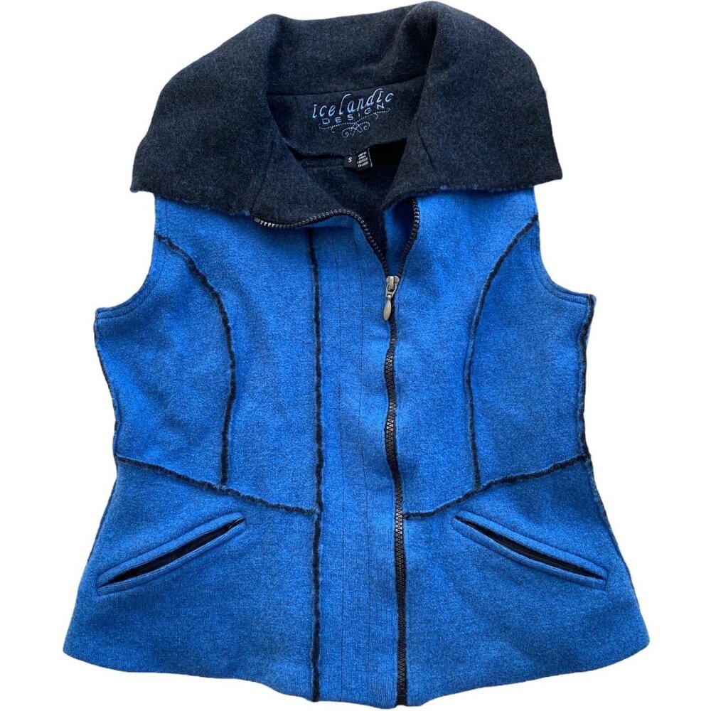 Icelandic Design Wool Vest Full Zip Blue Womens Size Small Jacket Fair Isle